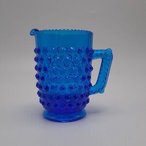 Fenton Blue Glass Hobnail Miniature Pitcher Creamer Toothpick Holder - 3" Tall
